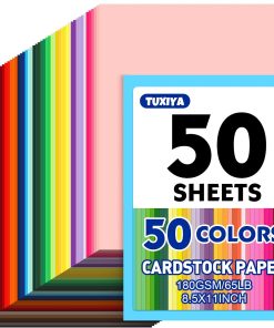 50 Sheets 8.5 X 11 Colored Cardstock. 50 Assorted Colors Construction Paper Card Stock Printer Paper for Printing. Card Making. DIY Crafts.School Supplies.Party Decorations (180GSM/65LB)